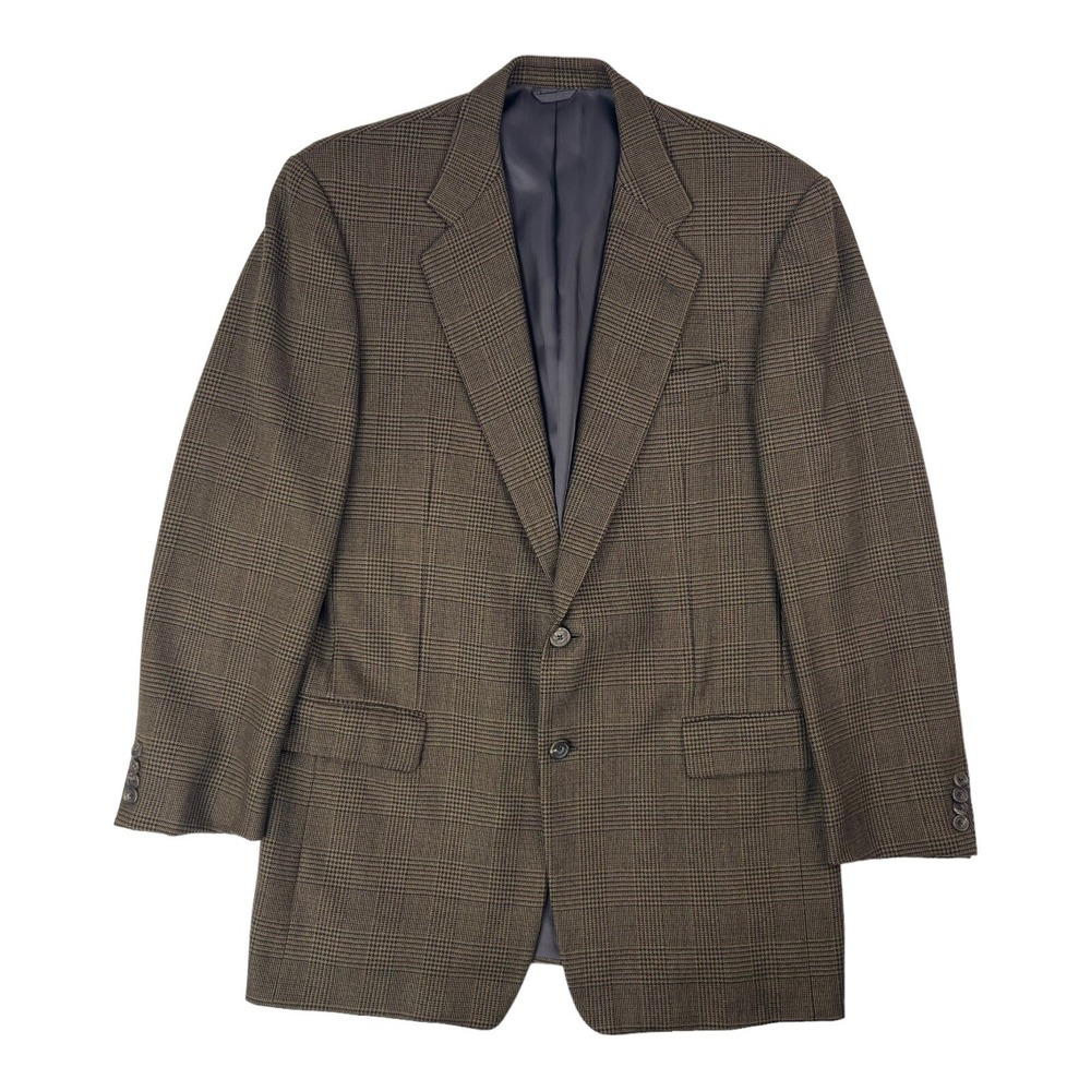 Hickey Freeman Brown w/ Black Houndstooth Check 2 Button Blazer Mens Size 41L
